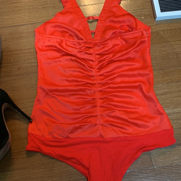 Satin Deep V Bodysuit w Button Detail - Picture 3 of 5